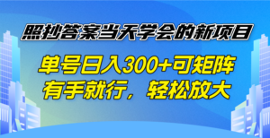 照抄答案当天学会的新项目，单号日入300 +可矩阵，有手就行，轻松放大-糊涂帮
