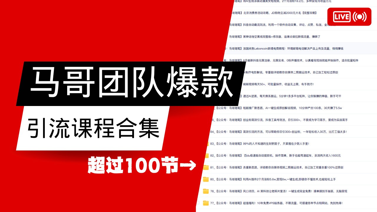 马哥团队【122节】最全项目爆款引流课程合集【持续更新】-糊涂帮