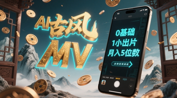 AI一键生成古风音乐MV，0剪辑基础1小时出片，多种变现渠道，一部手机月入5位数-糊涂帮