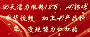 20天爆力涨粉1.2W，AI猫咪带货视频，加上AI产品种草，变现能力杠杠的-糊涂帮