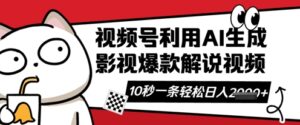 视频号AI解说视频,10秒钟一条,带字幕,带音频,轻轻松松利用创作者分成计划日入数张-糊涂帮