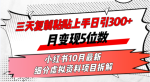 三天复制粘贴上手日引300+月变现5位数小红书10月最新 细分虚拟资料项目…-糊涂帮