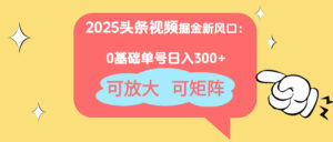 2025头条视频掘金新风口：0基础日入300+，可放大，可矩阵-糊涂帮