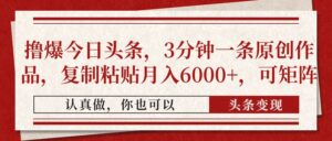 撸爆今日头条，3分钟一条原创作品，复制粘贴月入6000+，可矩阵-糊涂帮