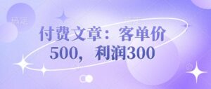 付费文章：客单价500，利润300-糊涂帮