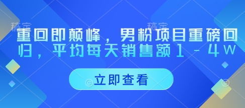 重回即颠峰，男粉项目重磅回归，平均每天销售额1-4W-糊涂帮