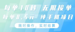 纯手机操作项目，每单耗时10秒，无限接单，单笔收益0.5元，支持24小时随时操做-糊涂帮