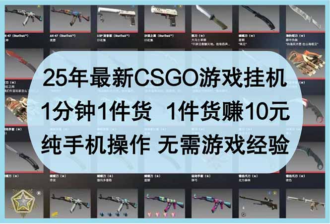 25年最新CSGO游戏挂机，1分钟1件货，1件货赚10元 纯手机操作 无需游戏经验-糊涂帮