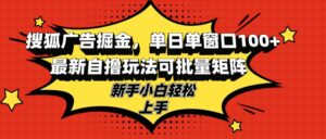 搜狐广告掘金，单日单窗口100+，最新自撸玩法可批量矩阵，适合新手小白-糊涂帮