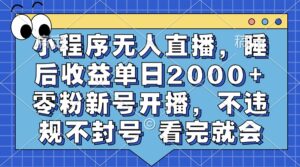 小程序无人直播，睡后收益单日2000+ 零粉新号开播，不违规不封号 看完就会-糊涂帮