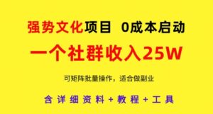 强势文化项目，一个社群收入25个W，0成本启动，可矩阵批量操作，原创详细实操教程-糊涂帮