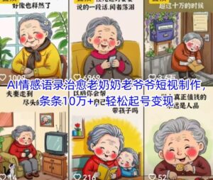 AI情感语录治愈老奶奶老爷爷短视制作，条条10万+，轻松起号变现-糊涂帮