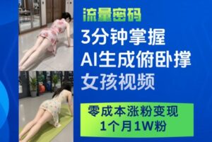 3分钟掌握AI生成俯卧撑女孩视频，零成本涨粉变现，1个月1W粉-糊涂帮