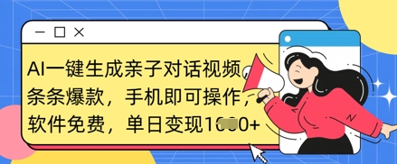 AI一键生成亲子对话视频，条条爆款，一部手机即可操作，单日变现数张-糊涂帮
