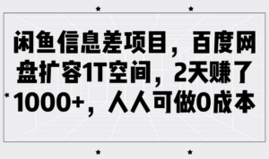 闲鱼信息差项目，百度网盘扩容1T空间，2天赚了1000+，人人可做0成本-糊涂帮