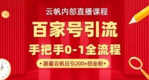 【云帆内部直播课】百家号高效引流 ，单号单日引300+精准创业粉，一分钟一条原创素材，引爆你的私域流量-糊涂帮
