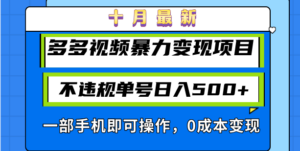 十月最新多多视频暴力变现项目，不违规单号日入500+，一部手机即可操作…-糊涂帮