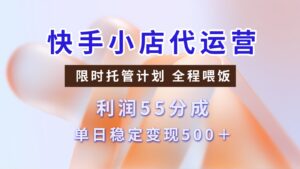 快手小店代运营，限时托管计划，收益55分，单日稳定变现500+-糊涂帮