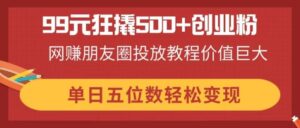 99元狂撬500+创业粉，网赚朋友圈投放教程价值巨大，单日五位数轻松变现-糊涂帮