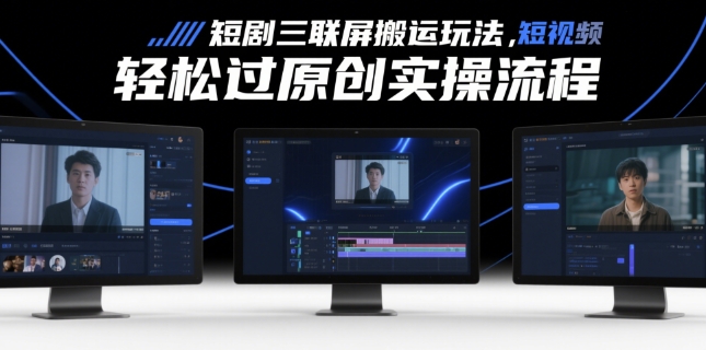 短剧三联屏搬运玩法，短剧搬运轻松过原创实操流程-糊涂帮