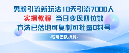 男粉引流新玩法10天引流7000人当日变现四位数可复制可批量0封号-糊涂帮