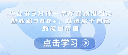 小红书3分钟一条作品精准引流创业粉300+，打造属于自己的流量帝国-糊涂帮