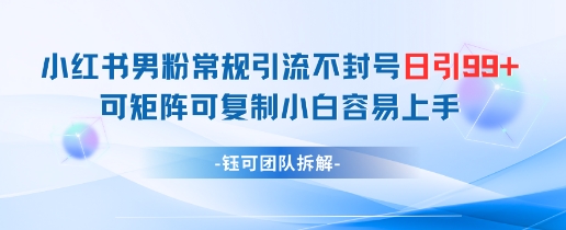小红书男粉常规引流不封号日引99+变现简单 可矩阵可复制小白容易上手-糊涂帮