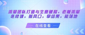流量团队打造与生意破局，老板流量必修课，抓风口，拿结果，能落地-糊涂帮