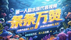 第一人称水族代言视频，条条万赞，20条作品涨粉7.8W，多种变现方式月入五位数-糊涂帮