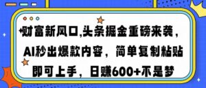 财富新风口,头条掘金重磅来袭AI秒出爆款内容简单复制粘贴即可上手，日…-糊涂帮
