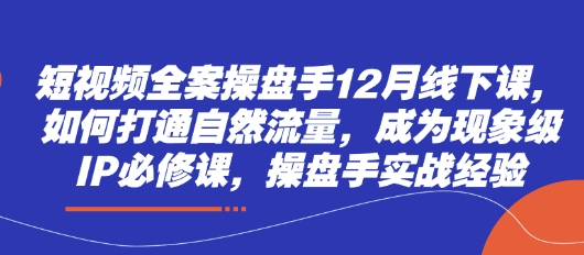 短视频全案操盘手12月线下课，如何打通自然流量，成为现象级IP必修课，操盘手实战经验-糊涂帮