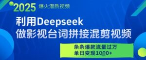 利用Deepseek做影视台词拼接混剪视频，条条爆款流量过W，单日变现多张-糊涂帮