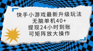快手小游戏最新版升级玩法，新风口，无脑单机日入40+，可批量放大，小…-糊涂帮