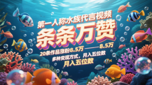 第一人称水族代言视频,条条万赞,20条作品涨粉8.5万,多种变现方式月,入五位数-糊涂帮