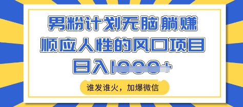 男粉计划无脑躺Z，顺应人性的风口项目，谁发谁火，加爆微信，日入多张-糊涂帮