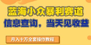 蓝海小众暴利赛道，信息查询，当天见收益，不讲玄学，7天搞了2万+-糊涂帮