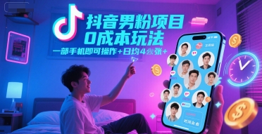 抖音男粉项目0成本玩法,一部手机即可操作,日均4张+,时间自由-糊涂帮
