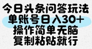 今日头条问答玩法,单账号日入30+,操作简单无脑复制粘贴就行-糊涂帮