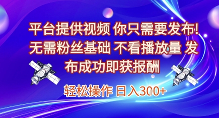 平台提供视频,你只需要发布, 无需粉丝基础,不看播放量,发布成功即获报酬,日入3张-糊涂帮