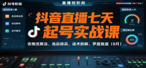 抖音直播七天起号实战课：含推流算法、选品排品、话术拆解、罗盘复盘（8月）-糊涂帮
