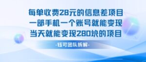 每单收费28米的项目单日能变现280左右 一部手机一个账号就能变现-糊涂帮