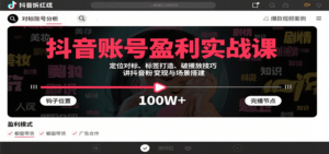 抖音账号盈利实战课，定位对标、标签打造、破播放技巧，讲涨粉变现与场景搭建-糊涂帮