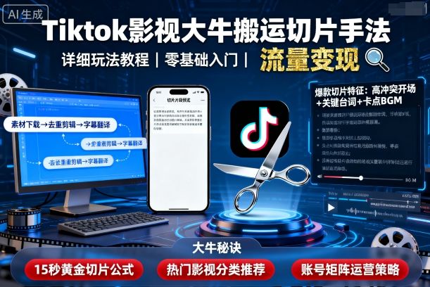 Tiktok影视大牛搬运切片手法,详细玩法教程-糊涂帮