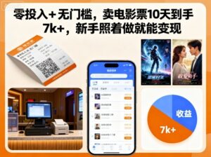 零投入+无门槛，卖电影票10天到手7k+，新手照着做就能变现-糊涂帮