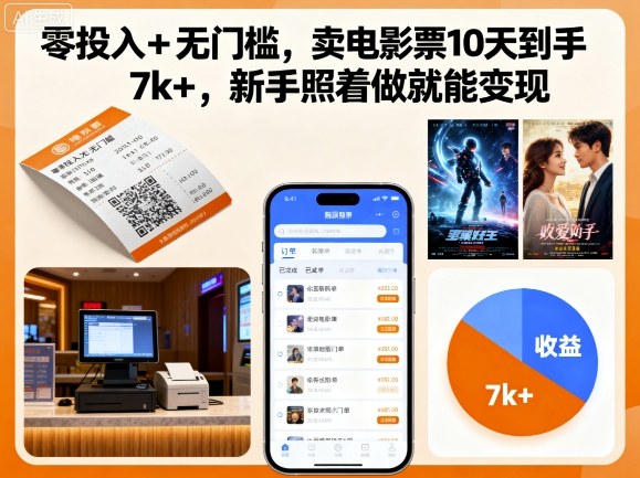 零投入+无门槛,卖电影票10天到手7k+,新手照着做就能变现-糊涂帮