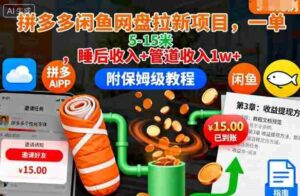 拼多多闲鱼网盘拉新项目，一单5-15米，睡后收入+管道收入1w+（附保姆级教程）-糊涂帮-专注创业项目分享_资源整合-糊涂帮