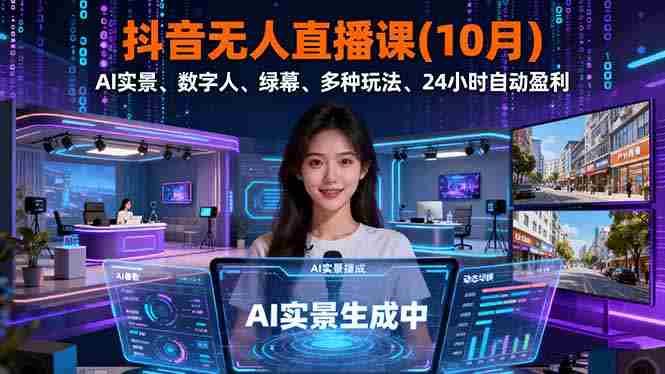 （16355期）抖音无人直播课(10月)，AI实景、数字人、绿幕、多种玩法、24小时自动盈利-糊涂帮-专注创业项目分享_资源整合-糊涂帮
