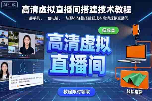 高清虚拟直播间搭建技术教程,一部手机、一台电脑、一块绿布轻松搭建低成本高清虚拟直播间