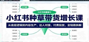 小红书种草带货增长课:从底层逻辑到内容生产、达人对接、付费投放,全链路拆解-糊涂帮-专注创业项目分享_资源整合-糊涂帮