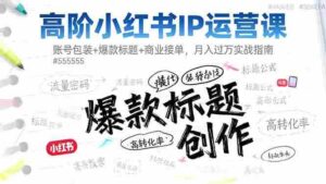 （16442期）高阶小红书IP运营课：账号包装+爆款标题+商业接单，月入过万实战指南-糊涂帮-专注创业项目分享_资源整合-糊涂帮